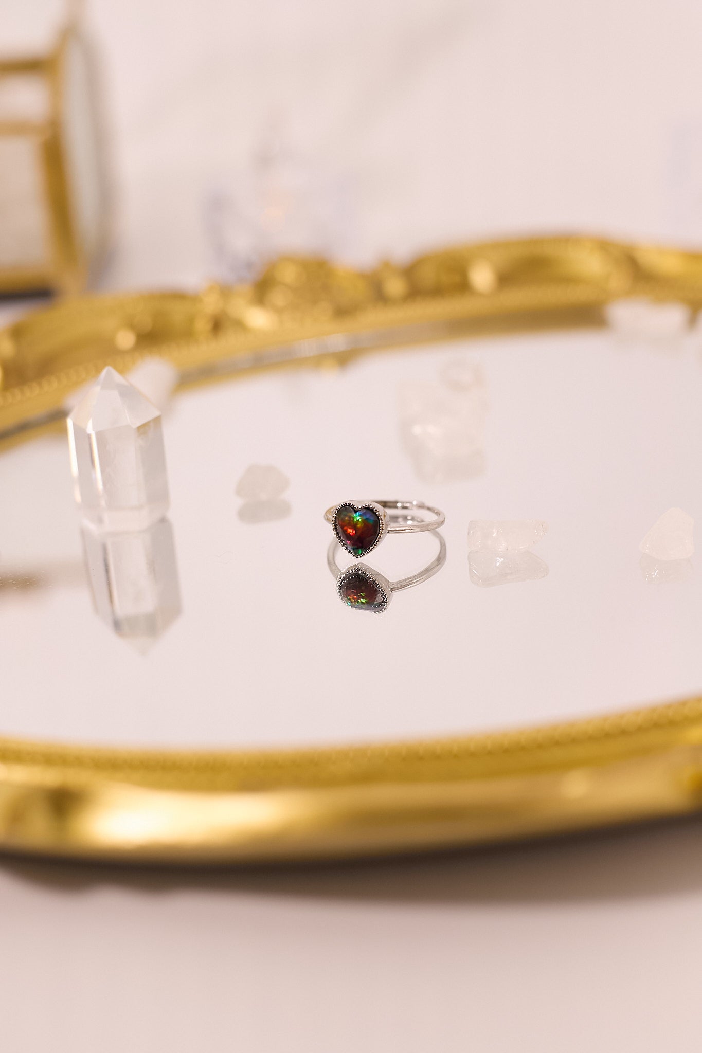 R044-Colorful heart-shaped S925 open ring