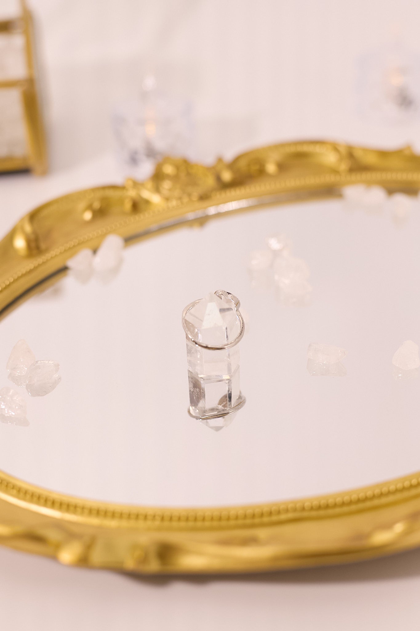 R045-White crystal chain S925 open ring