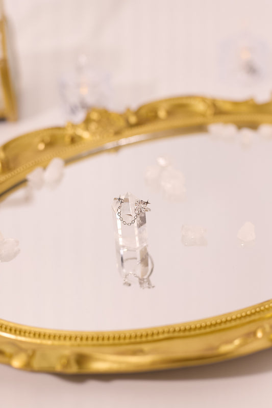 R045-White crystal chain S925 open ring