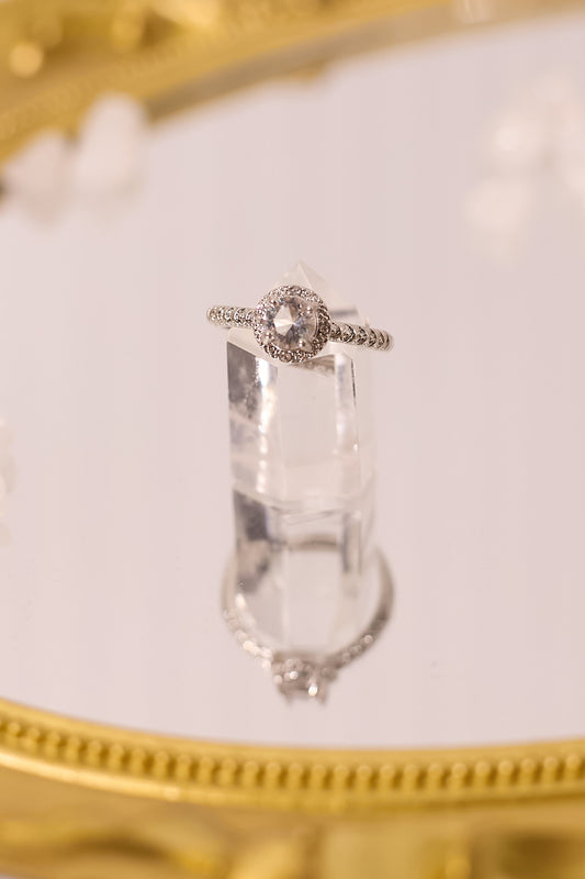 R049-White crystal round cut S925 open ring