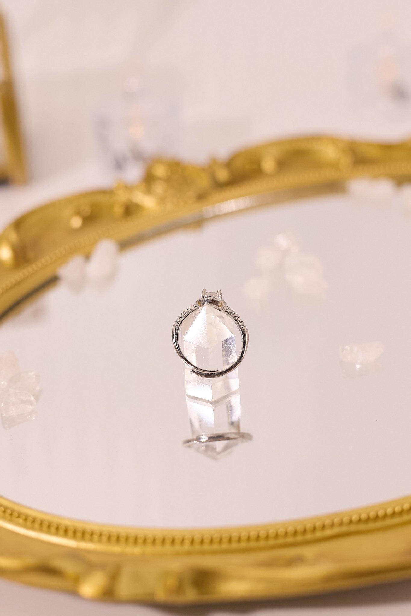 R049-White crystal round cut S925 open ring