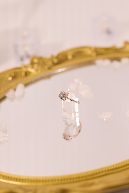 R051-Aquamarine Square S925 Open Ring