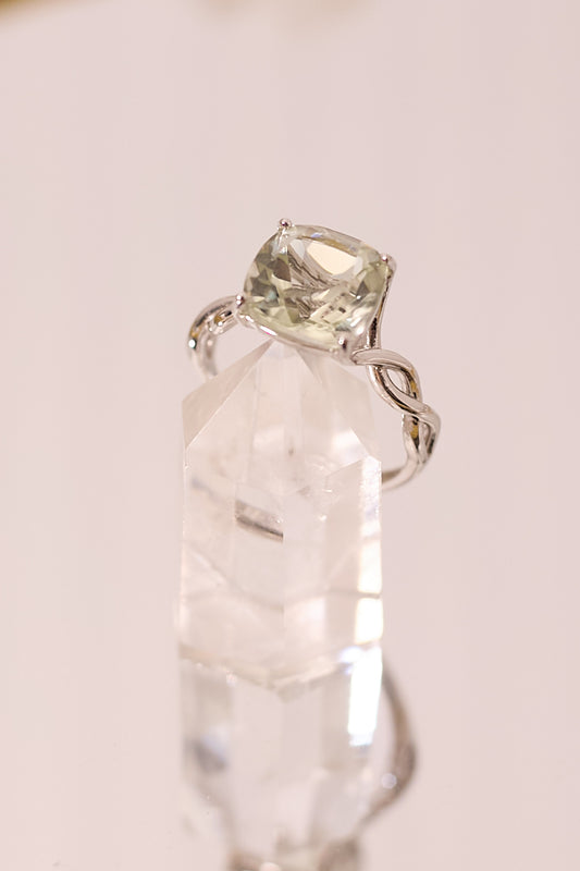 R055-Green Asai cut S925 open ring