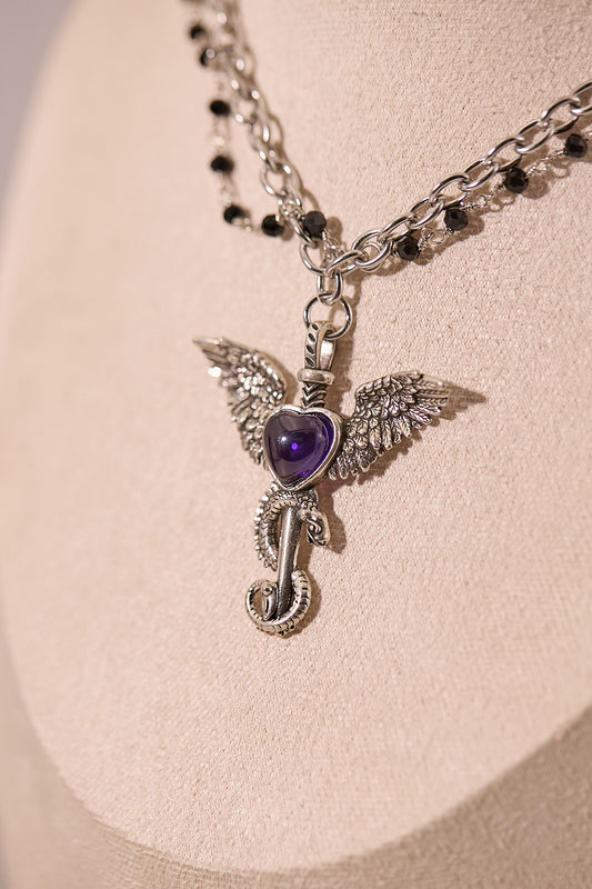 N035-紫水晶暗黑風磁吸款頸鏈