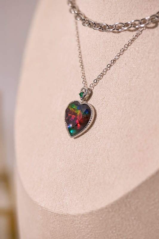 N037-斑彩石心形雙鏈磁吸款頸鏈