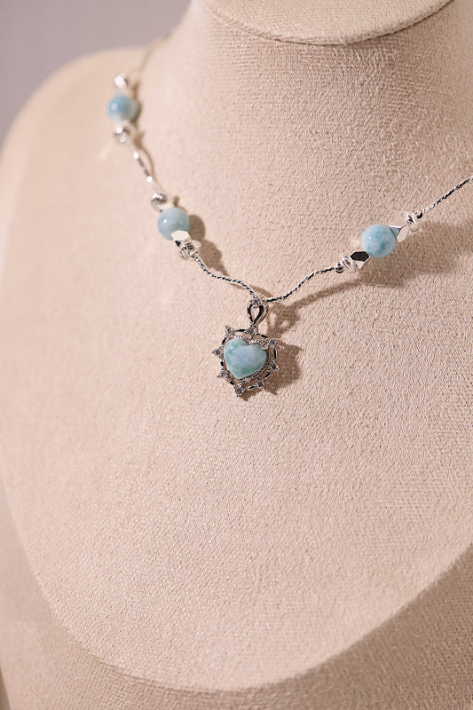 N038-海紋石心形磁吸款頸鏈