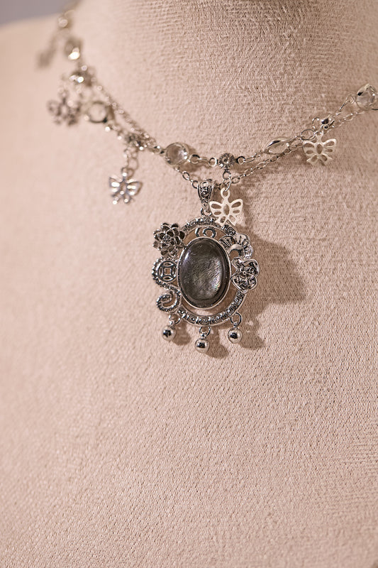 N039-黑貝母宮廷風雙鏈磁吸款頸鏈