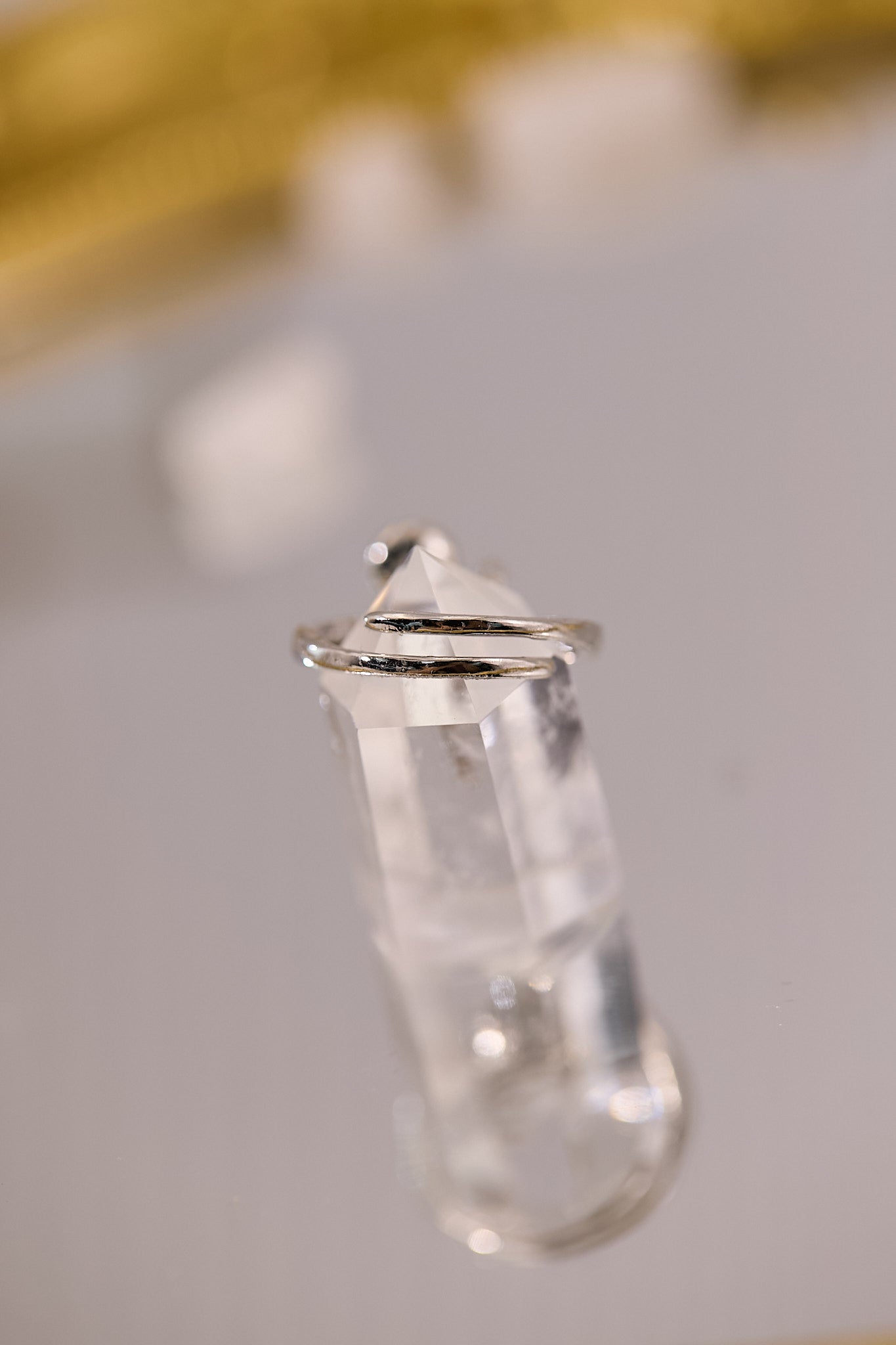 R073-灰月光蝴蝶結形S925開口戒指