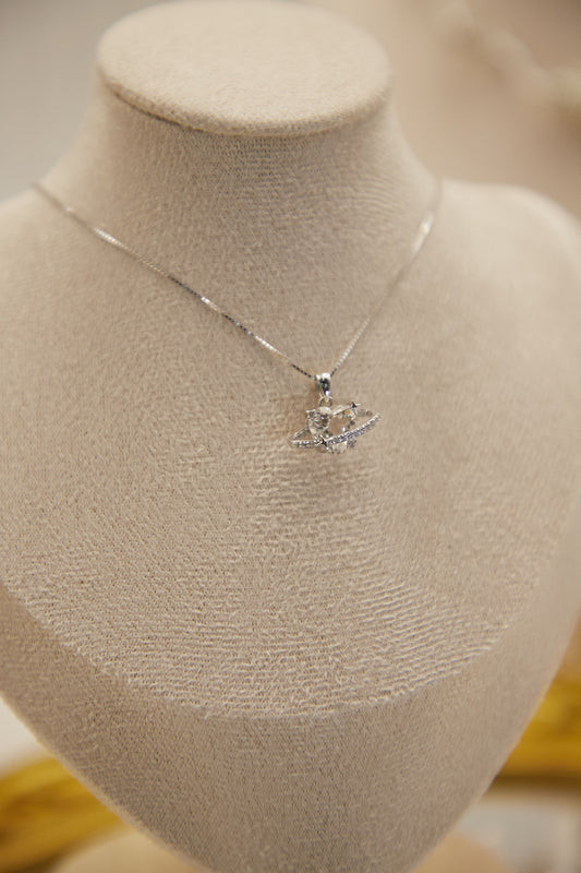 N001-White crystal planet pendant necklace