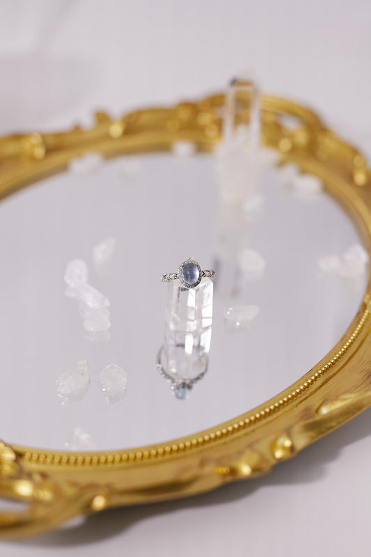 R030-Aquamarine egg-shaped open ring