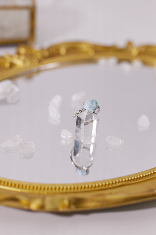 R031-Sea Stone Heart Shape Open Ring