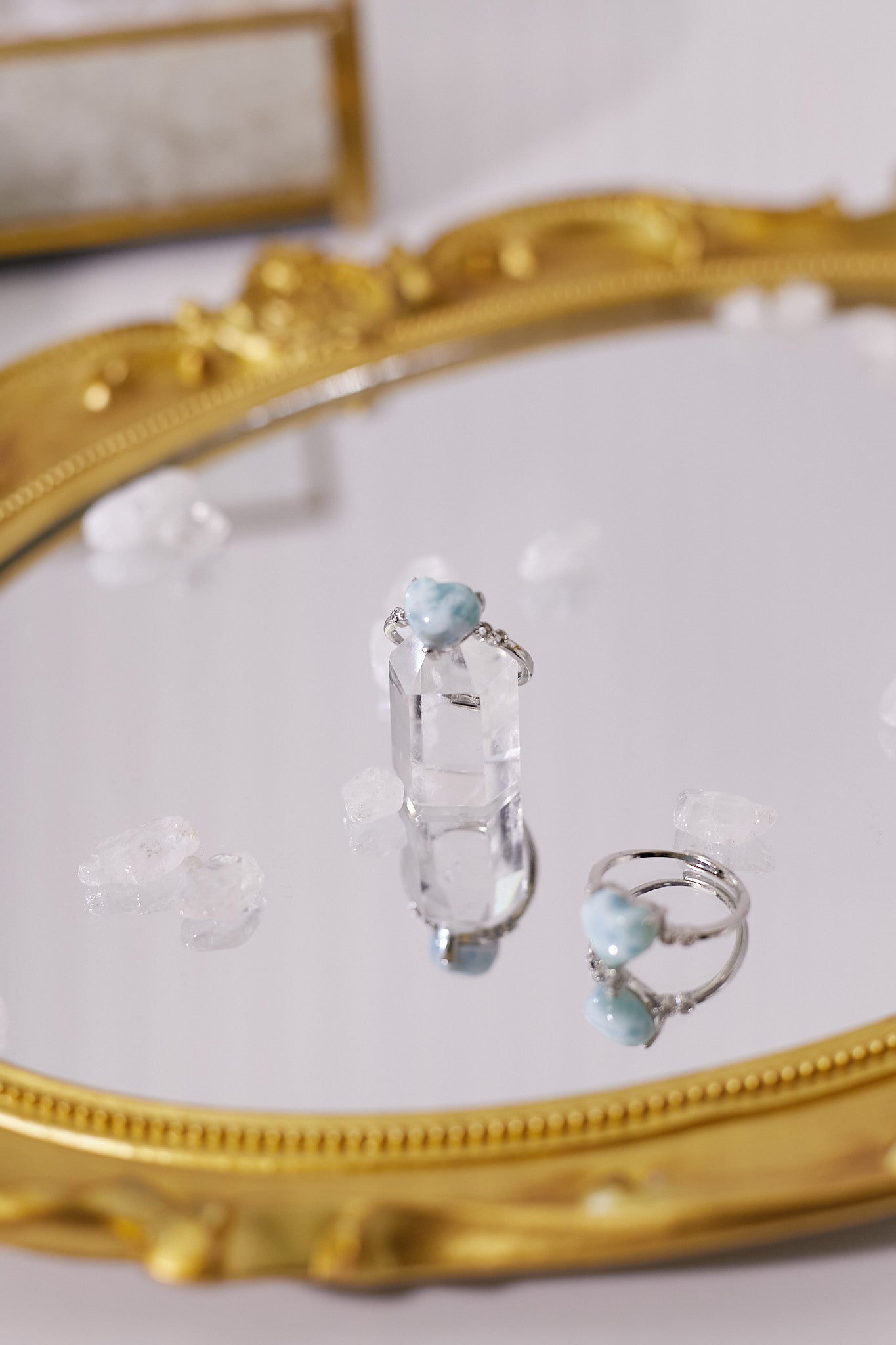 R031-Sea Stone Heart Shape Open Ring