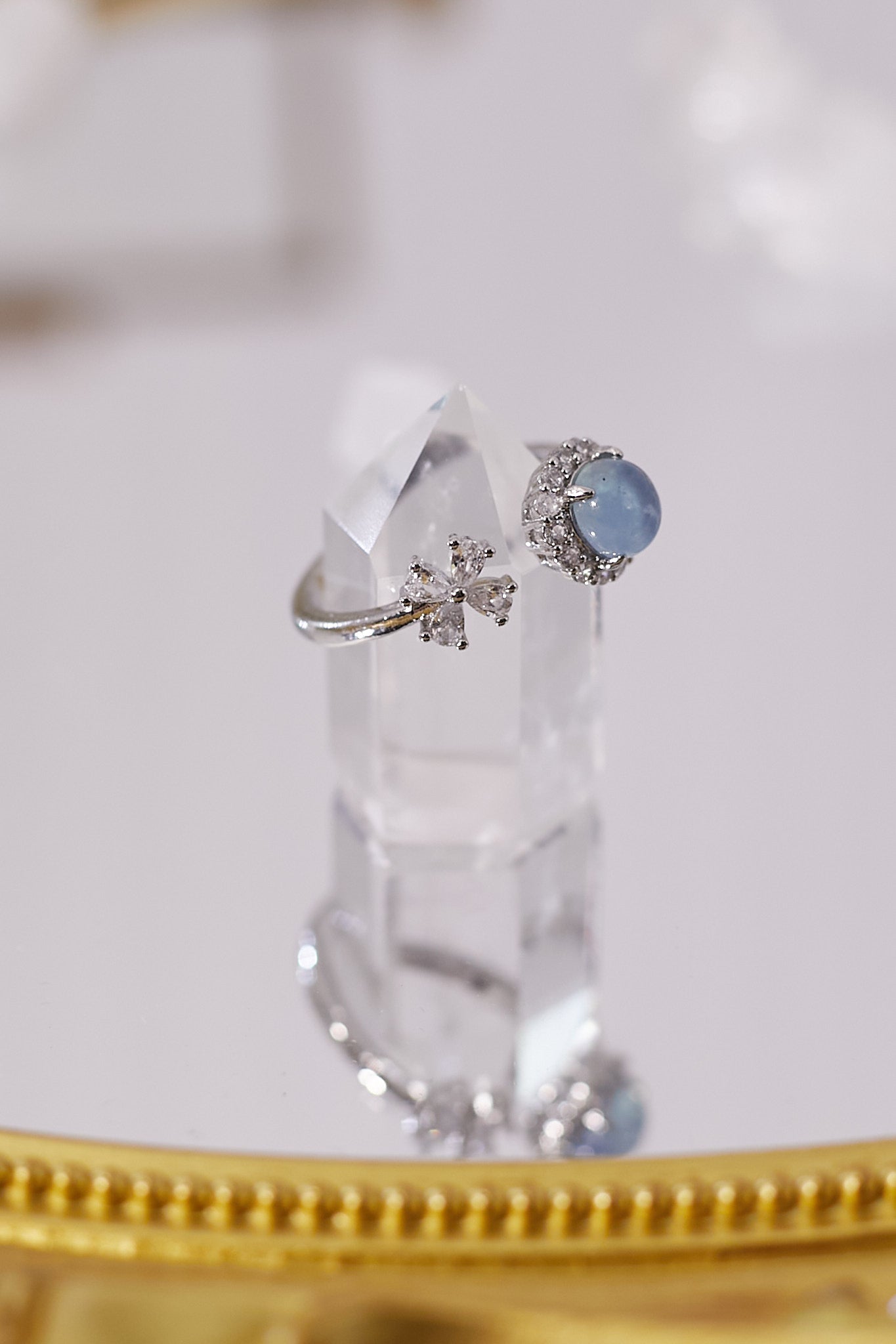 R038-Aquamarine Bow Open Ring