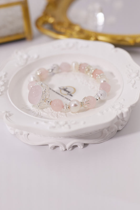 C029-Pink quartz, freshwater pearl, white turquoise