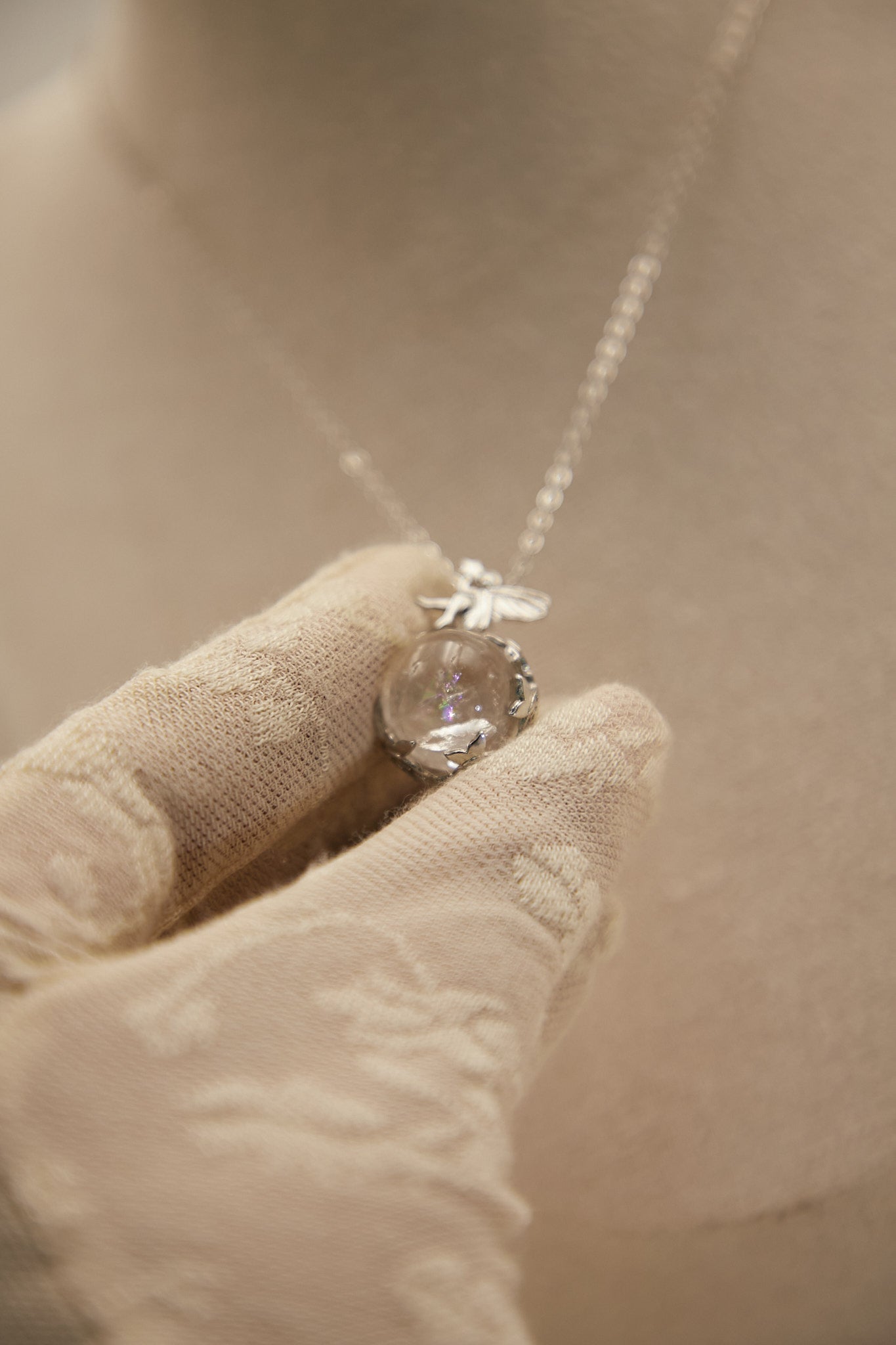 N011-White Asai Angel Pendant with Magnetic Necklace