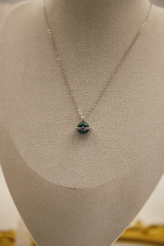 N014-Malachite Planet Pendant with Magnetic Necklace (Silver)