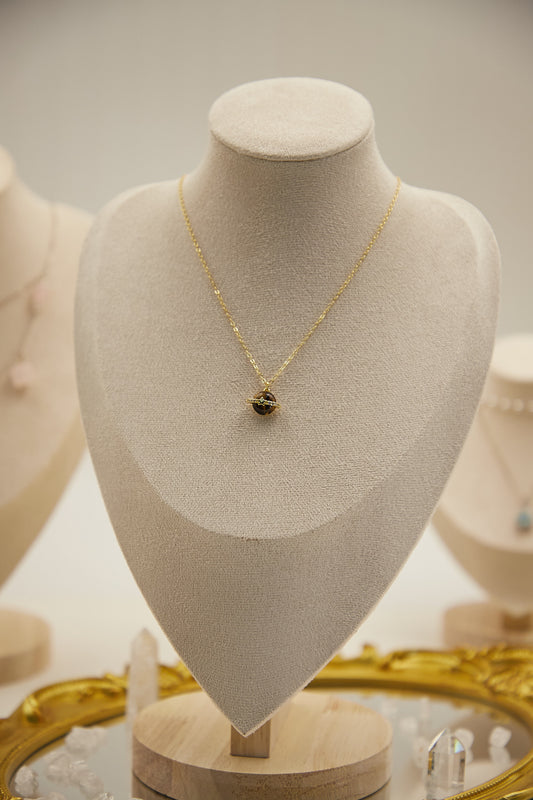 N019-Tiger Eye Stone Planet Pendant with Magnetic Necklace (Gold)