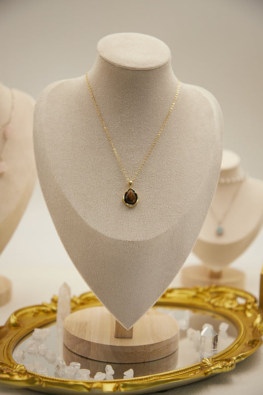 N020-Tiger Eye Stone Pendant with Magnetic Necklace (Gold)