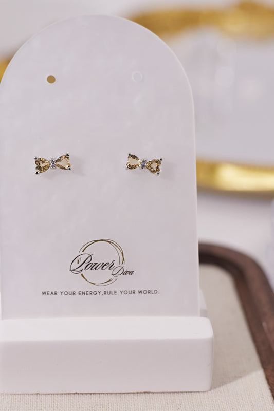 E034-Citrine Bow Earrings