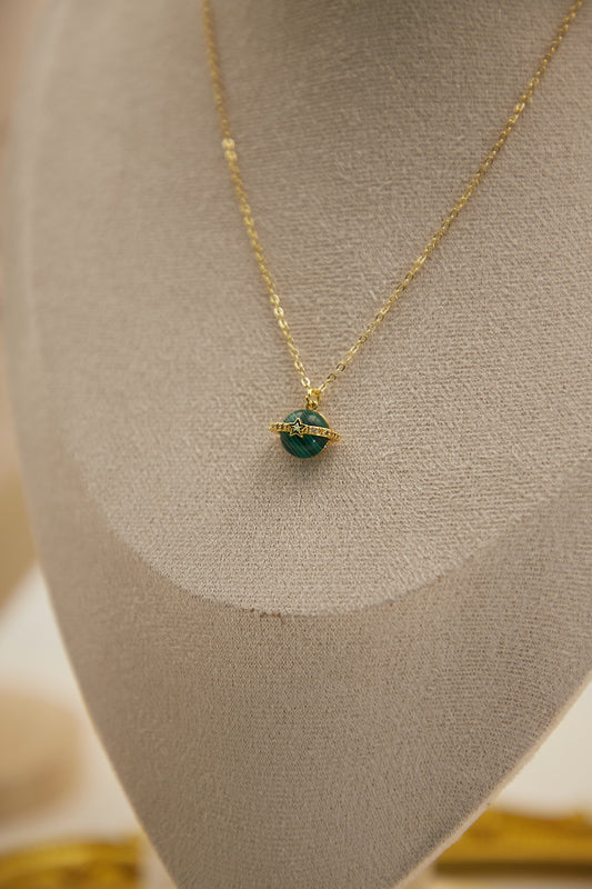 N025-Malachite Planet Pendant with Magnetic Necklace (Gold)