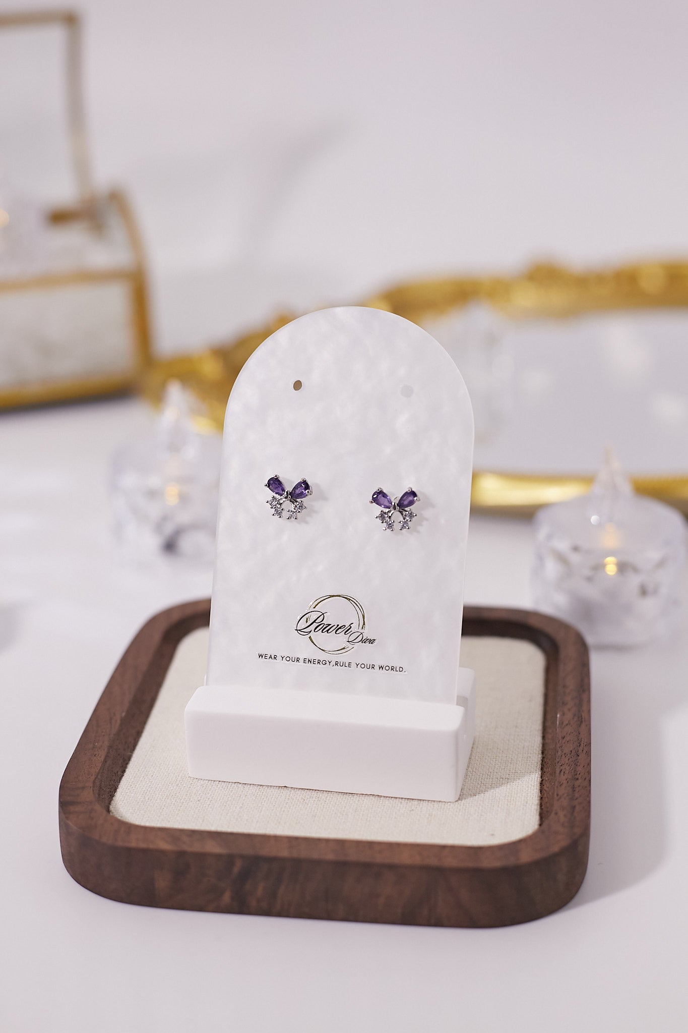 E037-Amethyst bow-shaped earrings