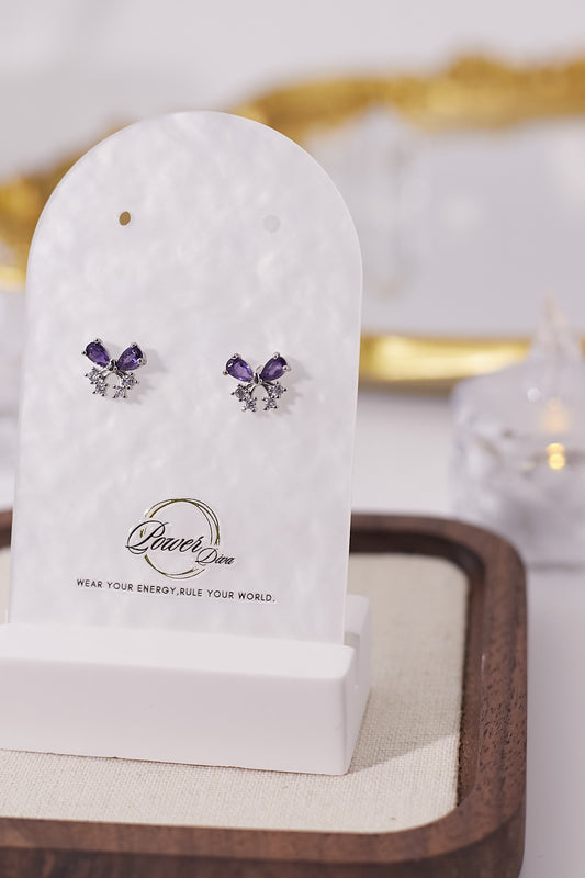 E037-Amethyst bow-shaped earrings