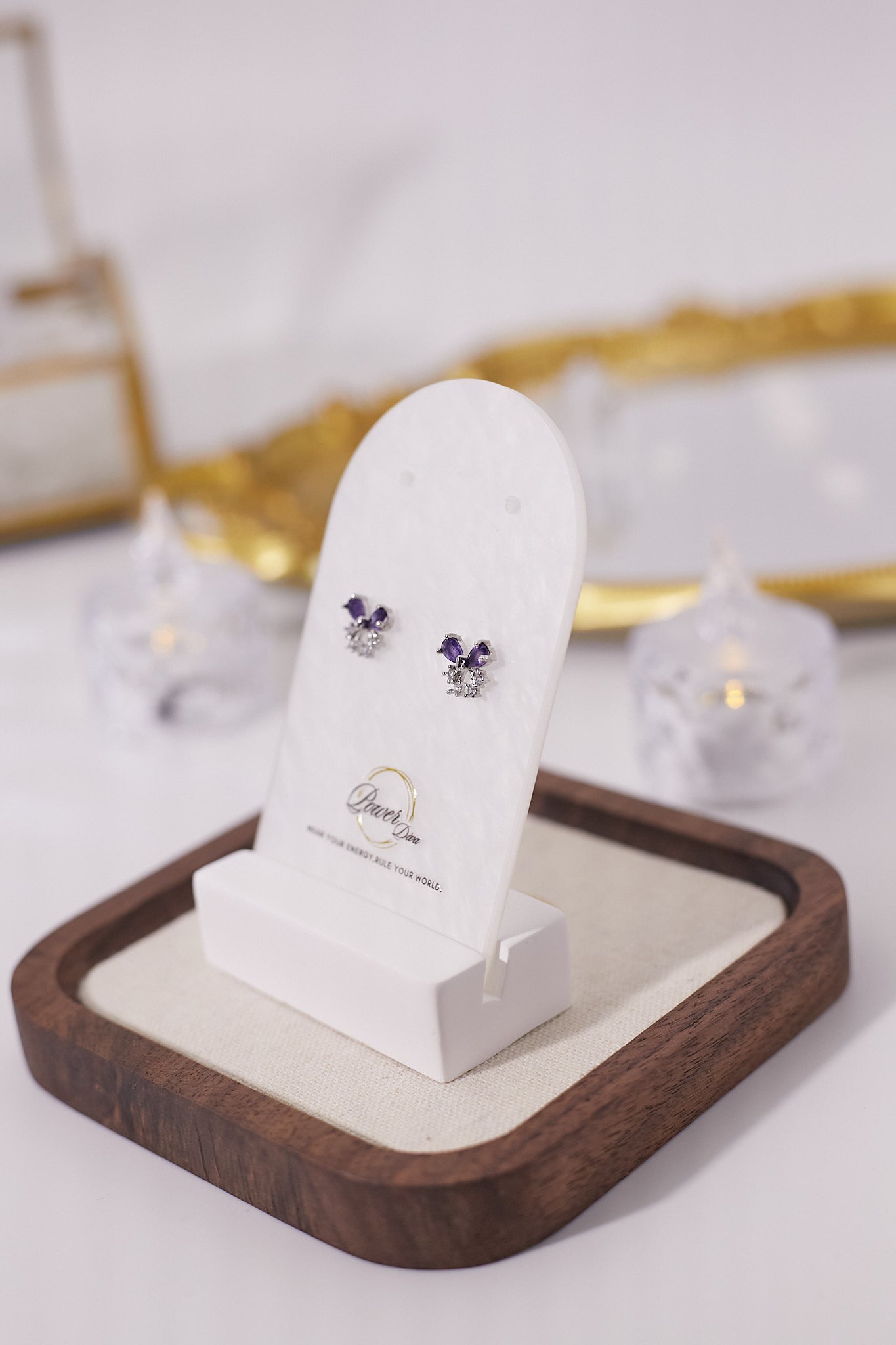 E037-Amethyst bow-shaped earrings