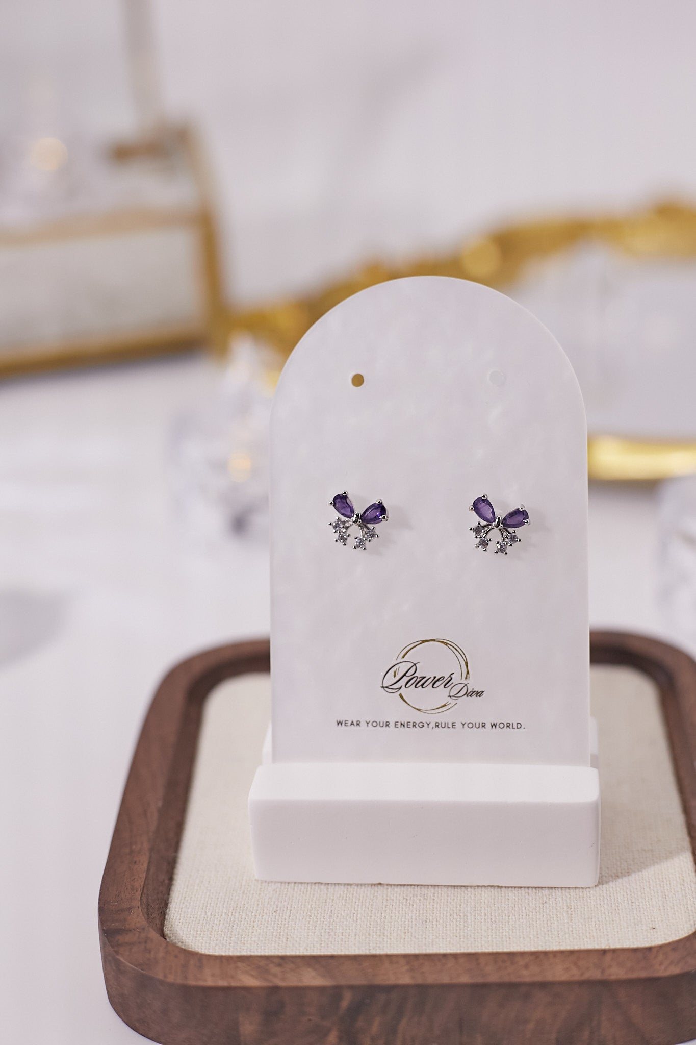 E037-Amethyst bow-shaped earrings