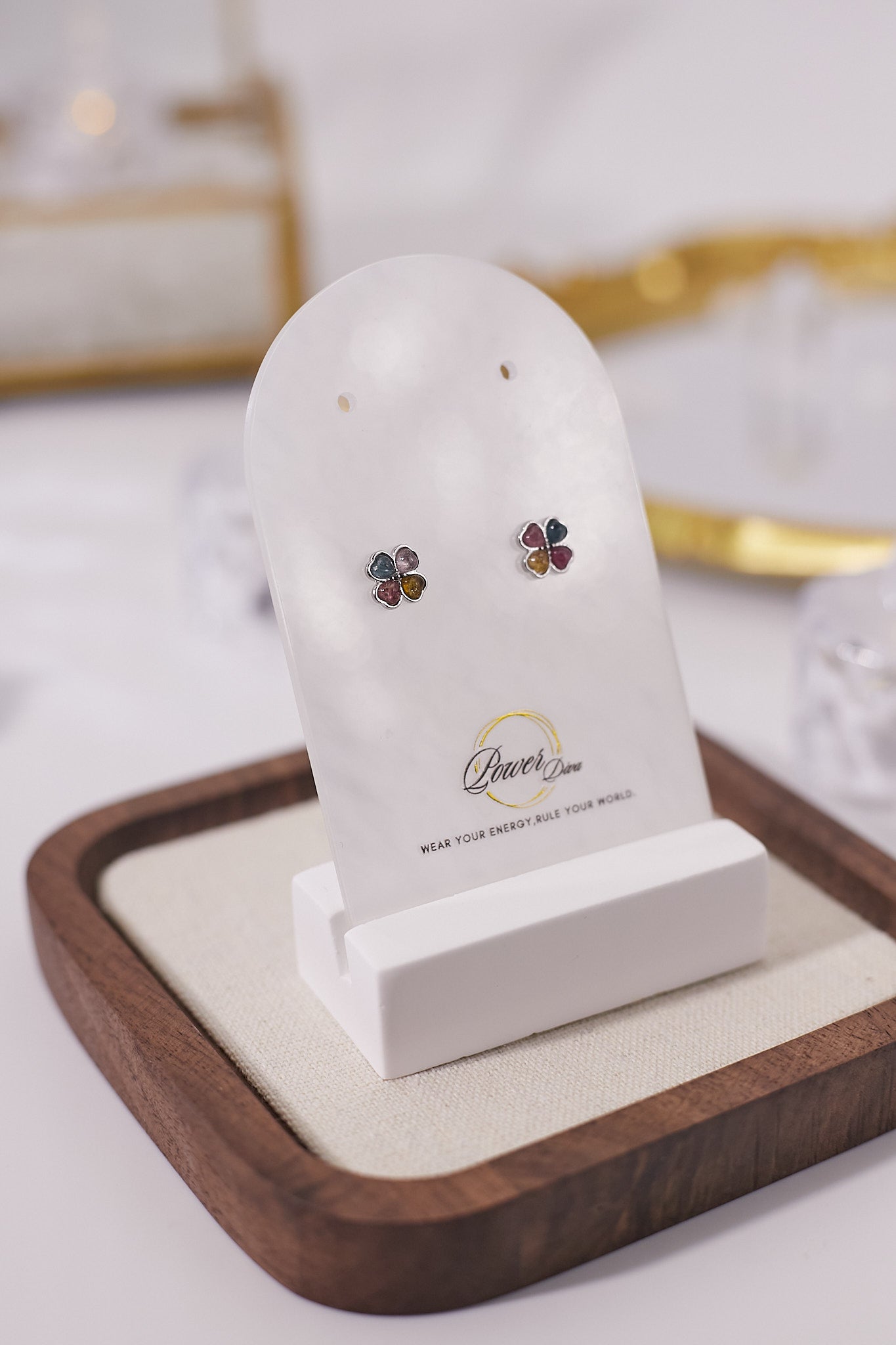 E038-Tourmaline Four-Leaf Clover Earrings (3mm)