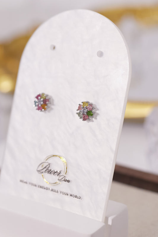 E042-Tourmaline flower-shaped earrings