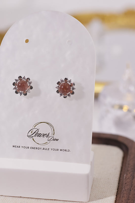 E043-Strawberry crystal flower earrings (6MM)