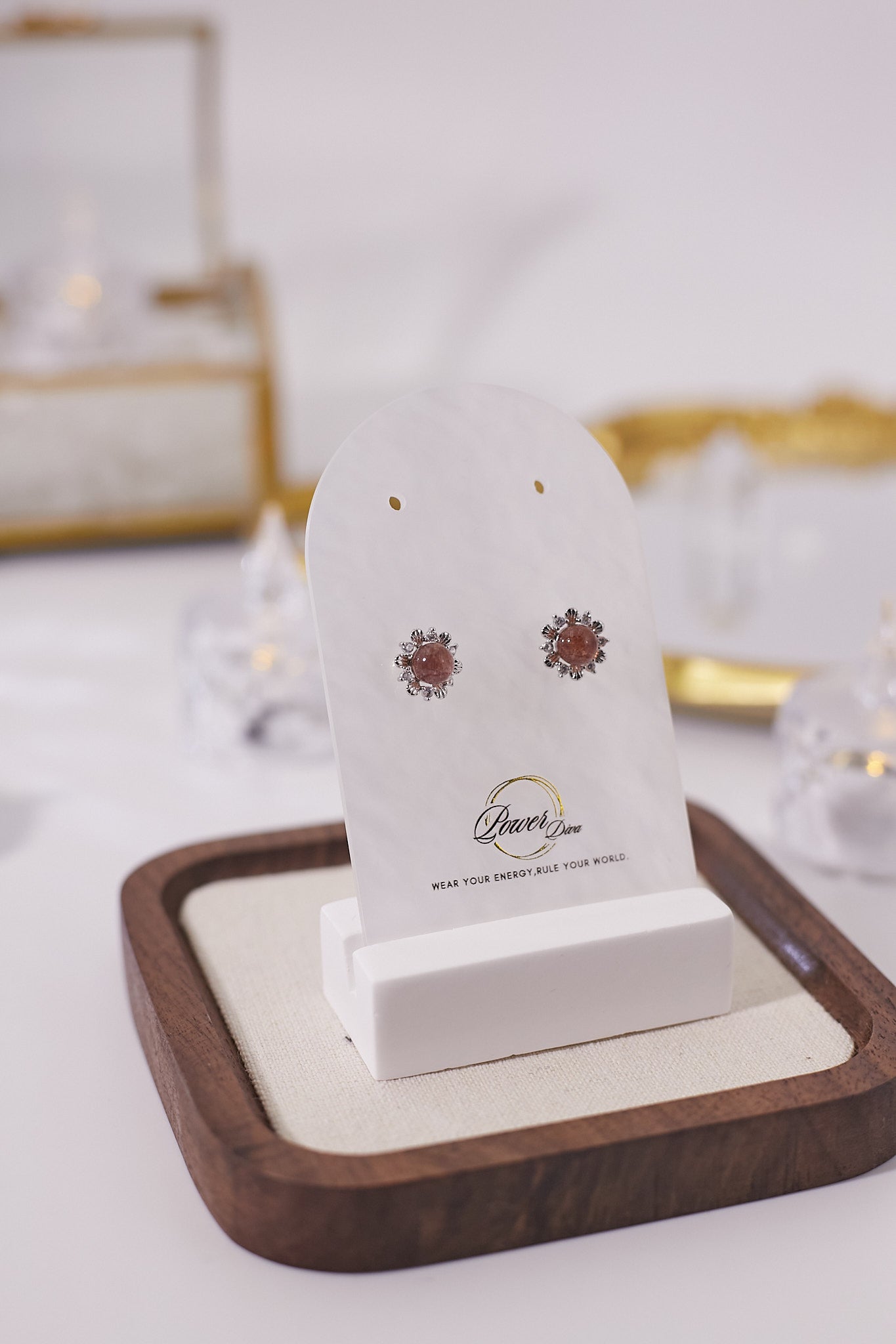 E043-Strawberry crystal flower earrings (6MM)