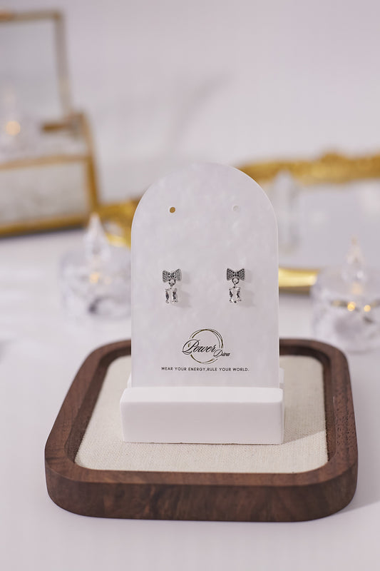 E048-White crystal bow earrings