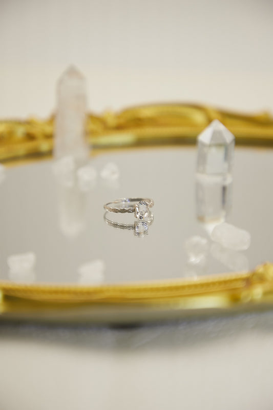 R008-White crystal S925 open ring