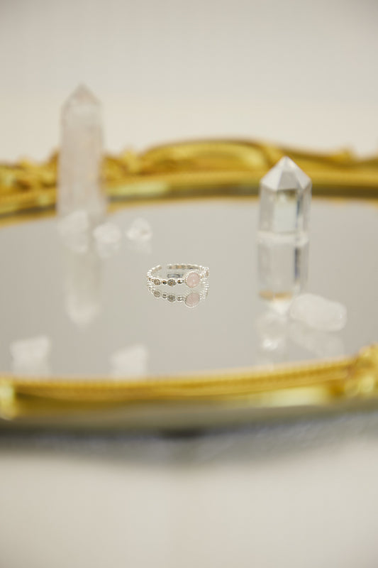 R011-Pink quartz S925 open ring