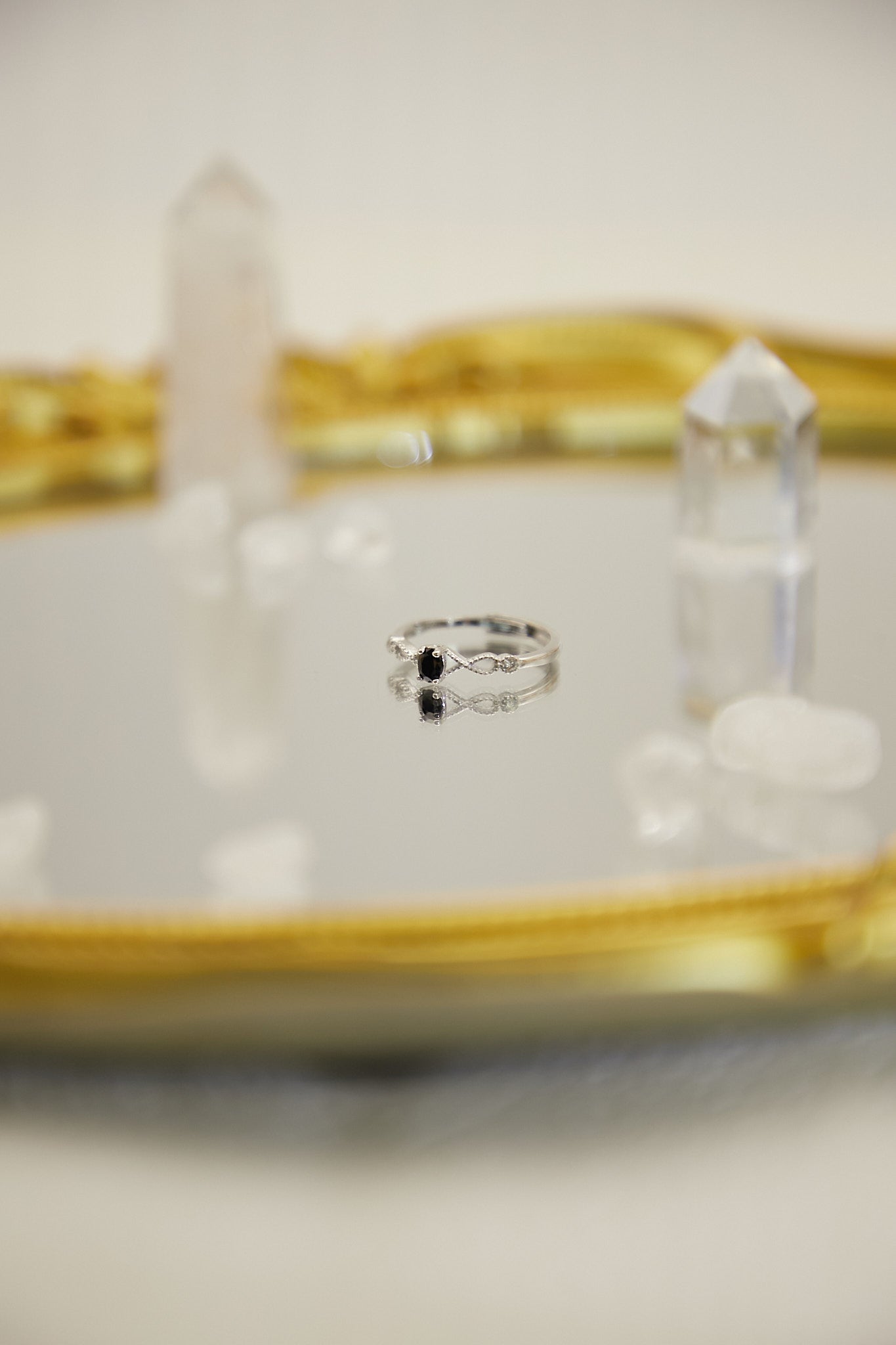 R020- Black Spinel S925 Open Ring