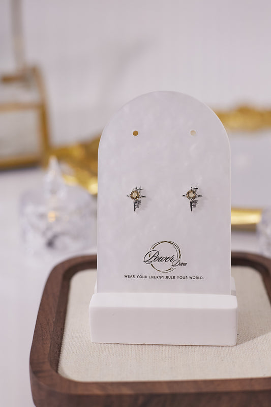 E060-Citrine Cross Star Earrings