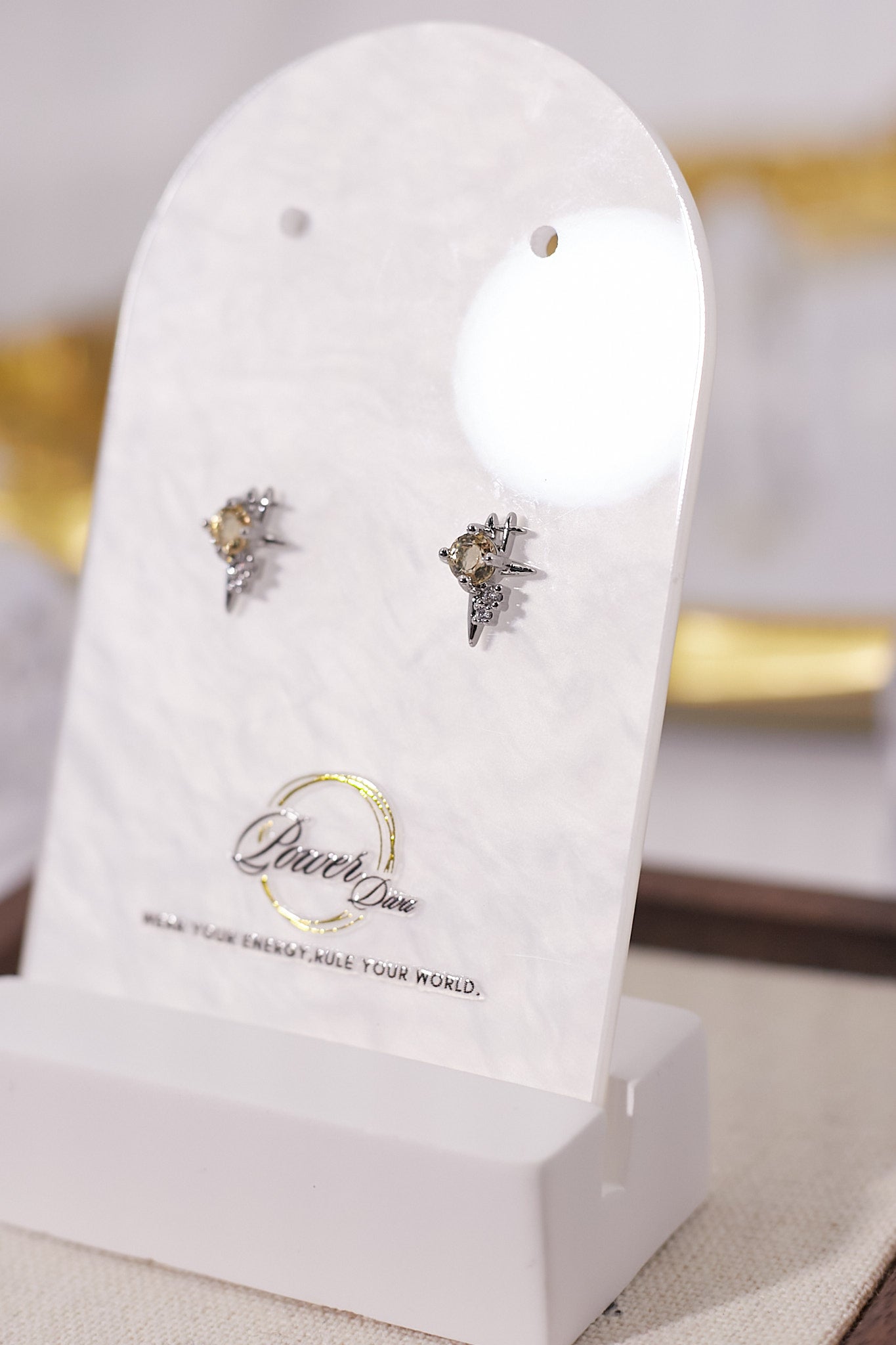 E060-Citrine Cross Star Earrings