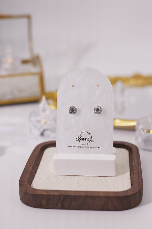 E064-White crystal square zircon earrings