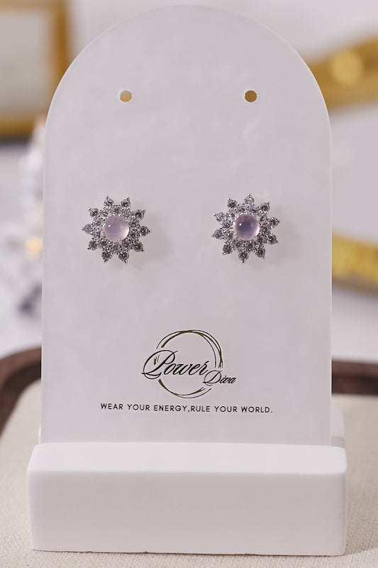 E067-Pink Quartz Zirconia Earrings