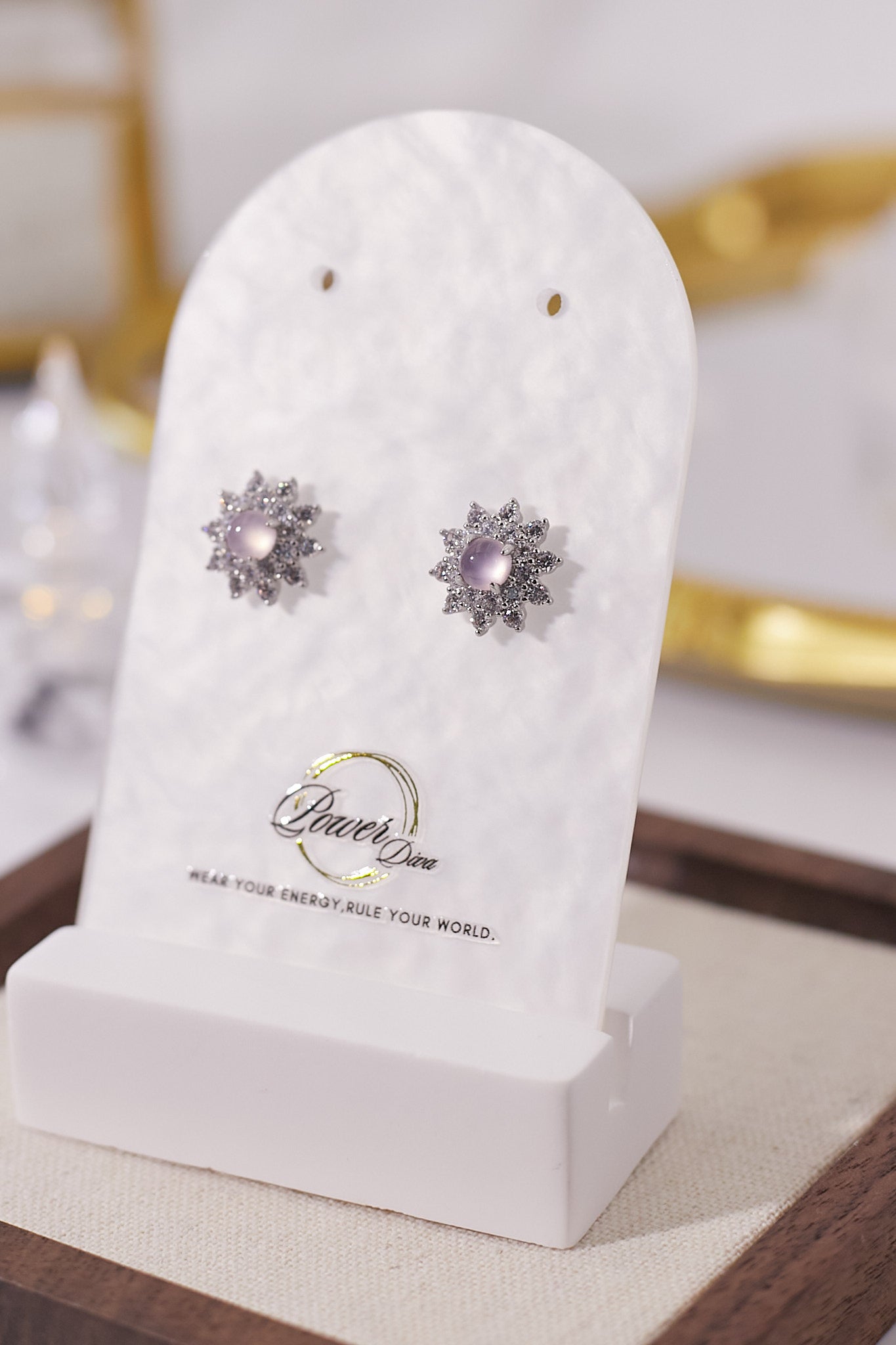 E067-Pink Quartz Zirconia Earrings