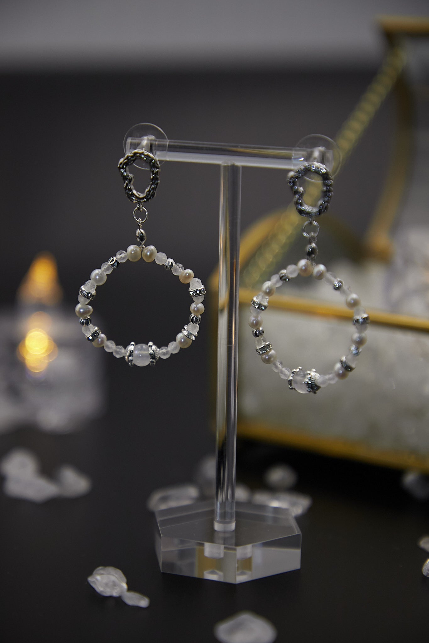 E001-Blue Moon.Freshwater Pearl Hoop Earrings