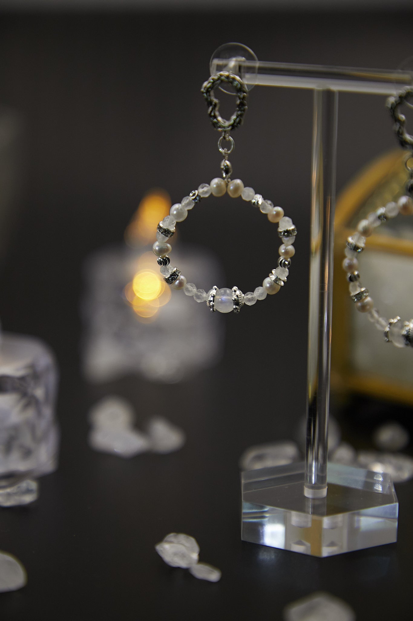 E001-Blue Moon.Freshwater Pearl Hoop Earrings