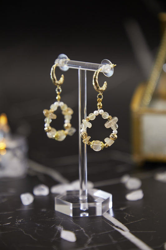 E003-Golden Quartz Hoop Earrings
