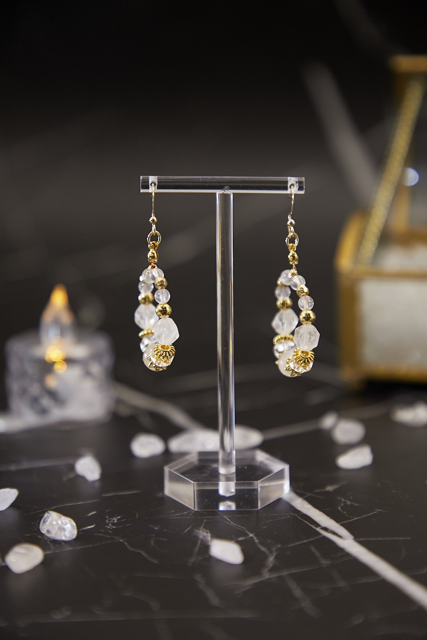 E013-Blue Moon.White Crystal.Hoop Earrings