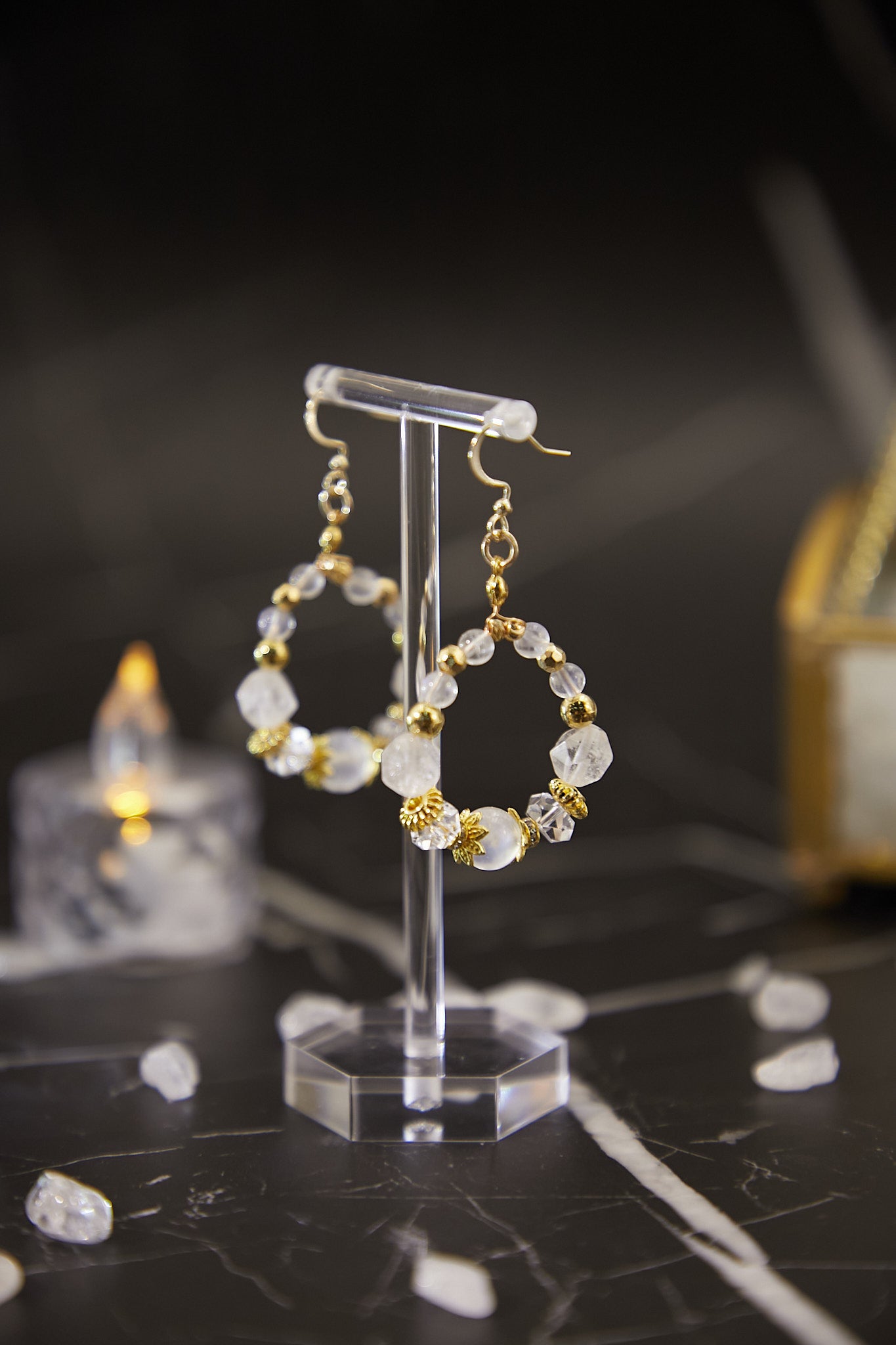 E013-Blue Moon.White Crystal.Hoop Earrings