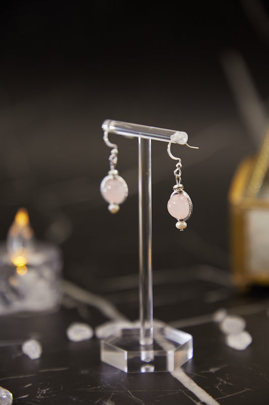 E017-Pink Quartz Hoop Ear Hook