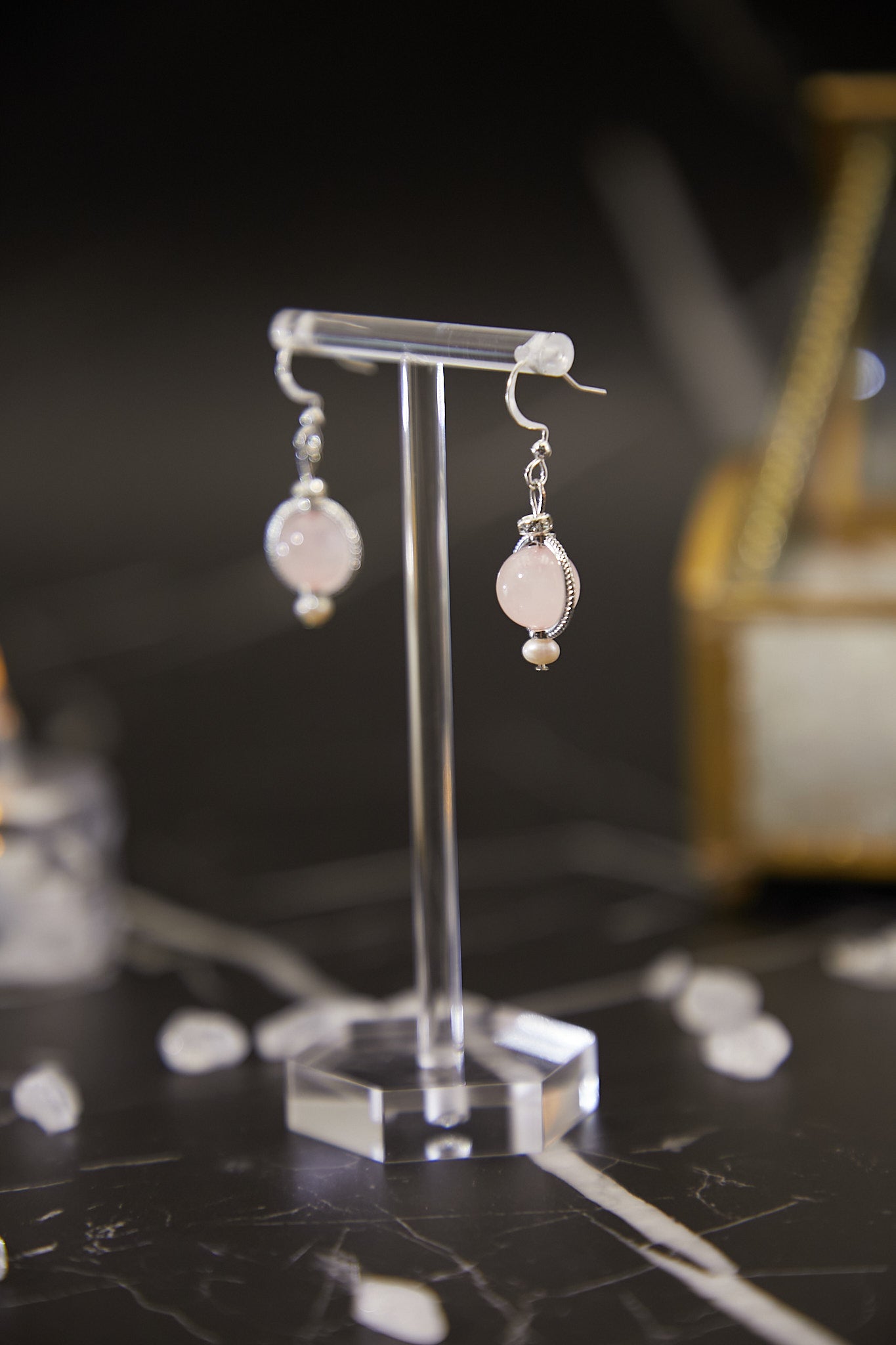 E017-Pink Quartz Hoop Ear Hook