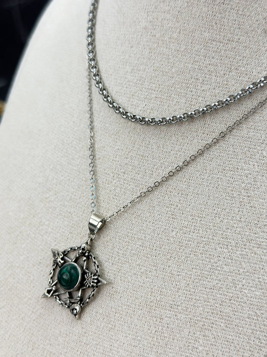 N030-Malachite Five-pointed Star Double Chain Magnetic Necklace
