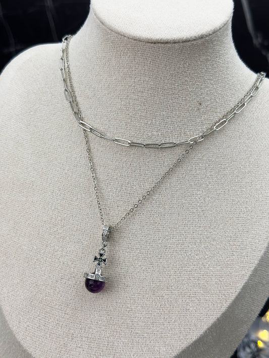 N032-Amethyst Planet Double Chain Magnetic Necklace